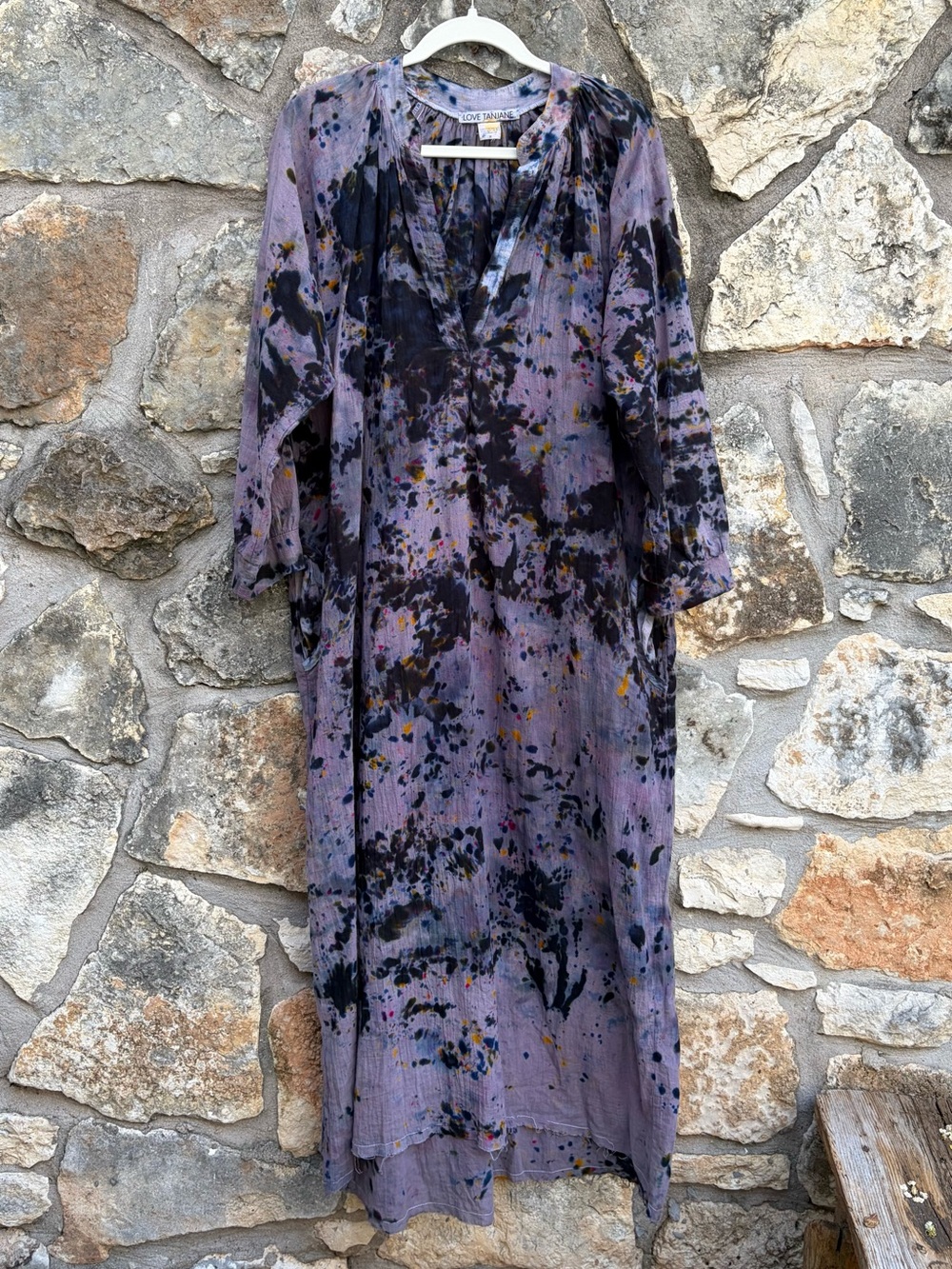 LOVE TANJANE L.A. Designer Tie-Dye Purple Nomad Cotton Maxi Dress Tunic MEDIUM